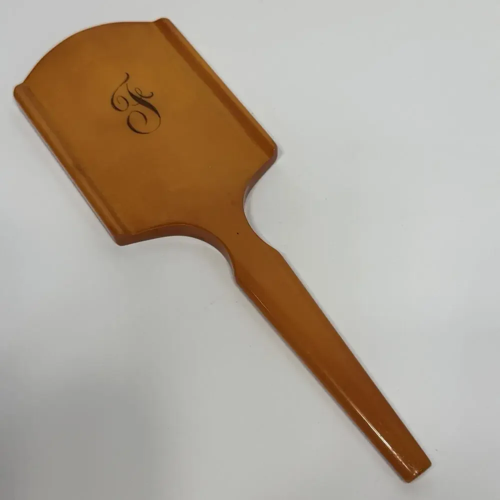 Butterscotch Bakelite Beveled Glass Handheld Vanity Mirror Elizabeth Arden 12